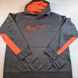 Nike Therma‎ Fit Hoodie Men's L Knockout Annihilator Anthracite Orange Swoosh